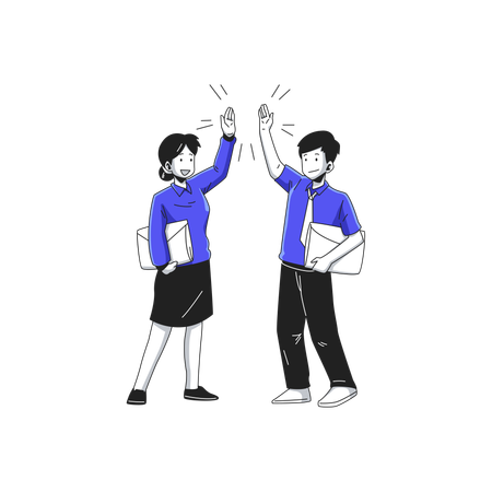 Two employees meet and greet each other  イラスト