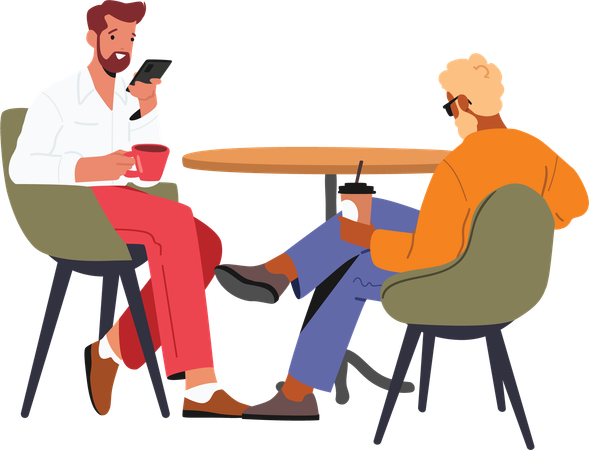 Two fashion friend drinking coffee communicating while resting at cafeteria  Illustration