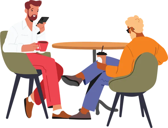 Two fashion friend drinking coffee communicating while resting at cafeteria  Illustration