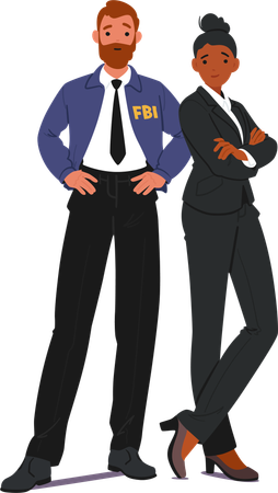 Two Fbi Agents Confidently Standing With Arms Folded  Illustration