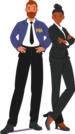 Two Fbi Agents Confidently Standing With Arms Folded  Illustration