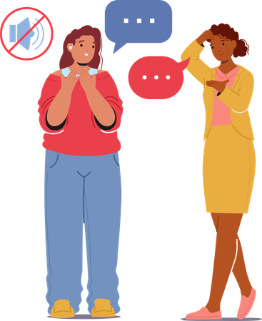 Two Female Communicate Using Sign Language  Illustration