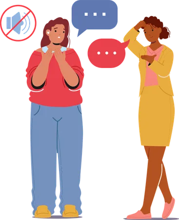 Two Female Communicate Using Sign Language  Illustration