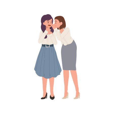 Two female coworkers talking secretly in corporate workplace  Illustration