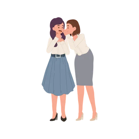 Two female coworkers talking secretly in corporate workplace  Illustration