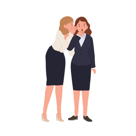 Two female coworkers talking secretly in corporate workplace  Illustration