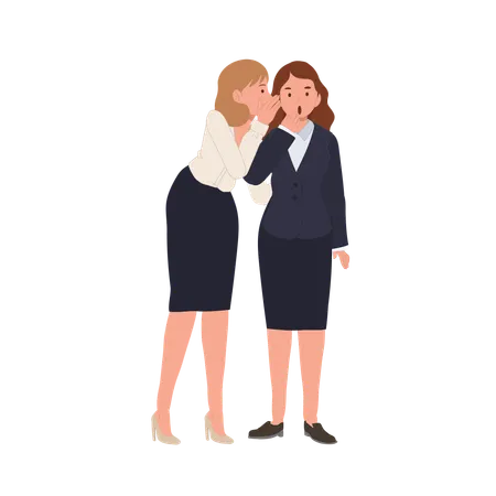 Two female coworkers talking secretly in corporate workplace  Illustration