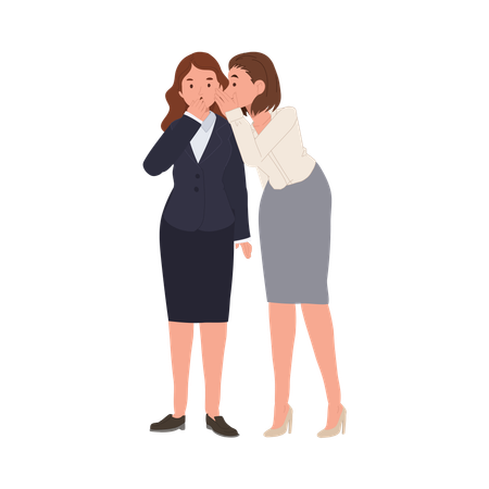 Two female coworkers talking secretly in corporate workplace  Illustration