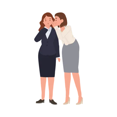 Two female coworkers talking secretly in corporate workplace  Illustration