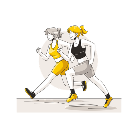 Two female employees jogging on weekend  Illustration