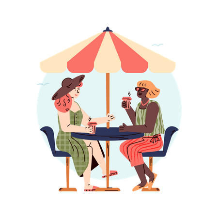 Two female friends relaxing on summer vacation Illustration