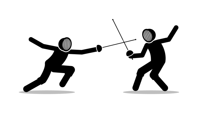 Two fencers fighting in a fencing sport game  Illustration