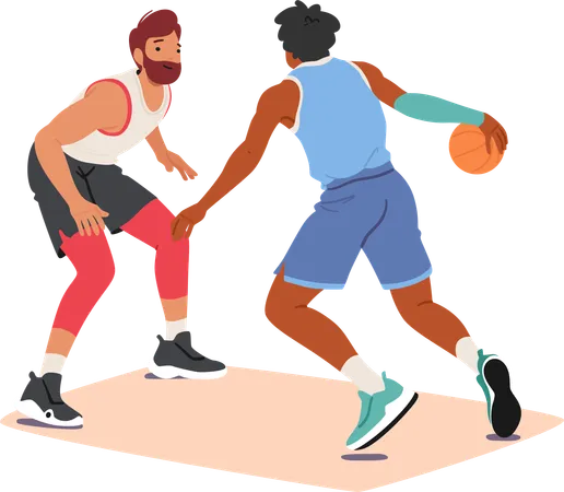 Two Fierce Basketball Players Clash In Gripping Struggle For The Ball  Illustration