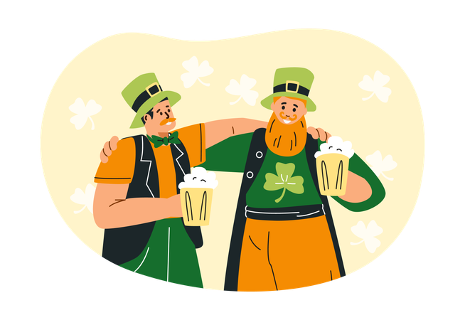 Two friends celebrate St. Patrick's Day  Illustration