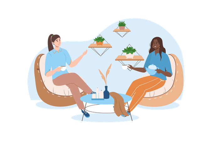 Two friends decided to discuss their affairs in the beautiful living room  Illustration