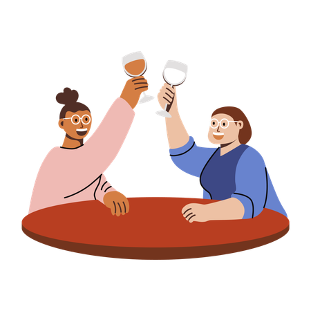 Two friends doing cheers with glasses  Illustration