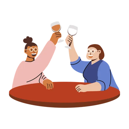 Two friends doing cheers with glasses  Illustration