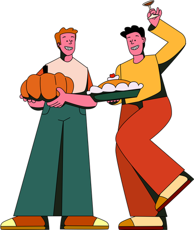 Two friends joyfully exchange homemade sweet treats  Illustration