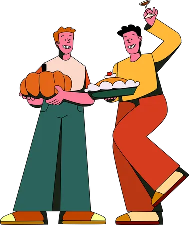 Two friends joyfully exchange homemade sweet treats  Illustration