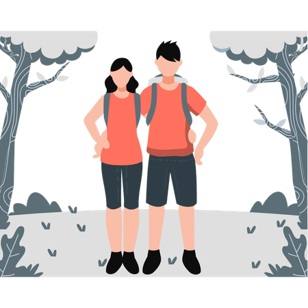 Two friends standing in forest  Illustration