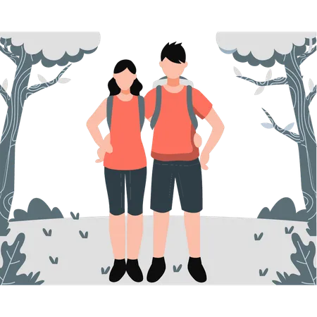 Two friends standing in forest  Illustration