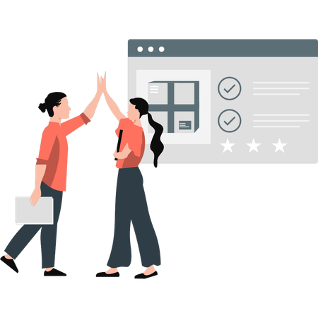 Two girl giving each other high fives on successful business  Illustration