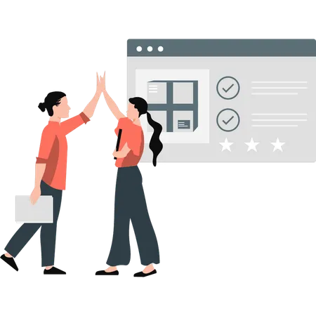 Two girl giving each other high fives on successful business  Illustration
