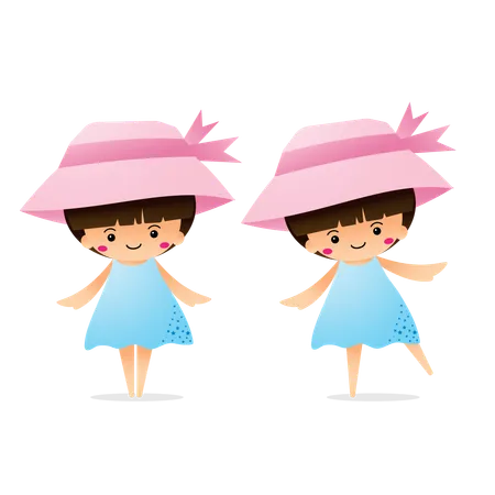 Two girl with hats  Illustration