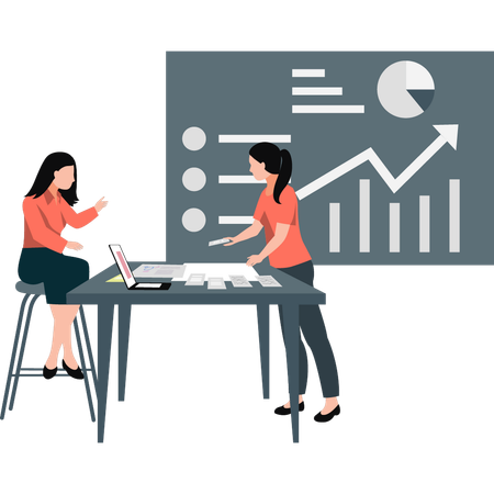 Two girls are doing conversation on business marketing  Illustration