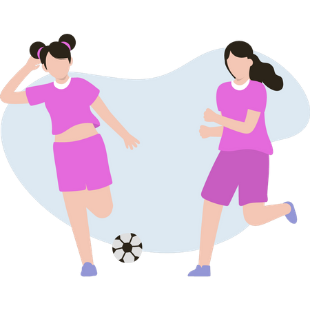Two girls are playing soccer Illustration