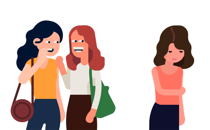 Two girls bullying other girl Illustration