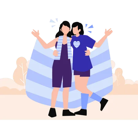 Two girls celebrating pride with banners  Illustration