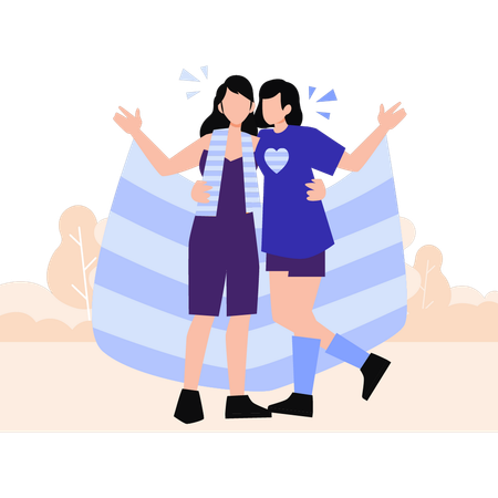 Two girls celebrating pride with banners  Illustration