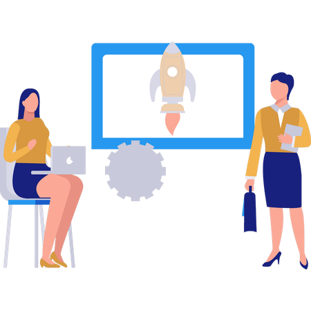 Two girls doing business startup setting  Illustration