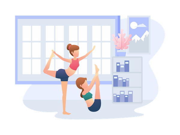 Two girls doing exercise  Illustration