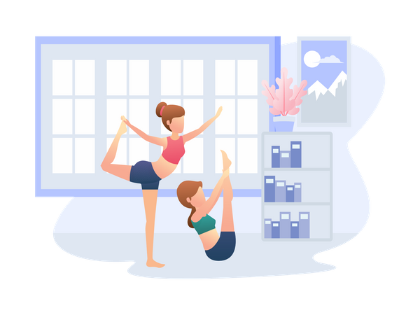 Two girls doing exercise  Illustration