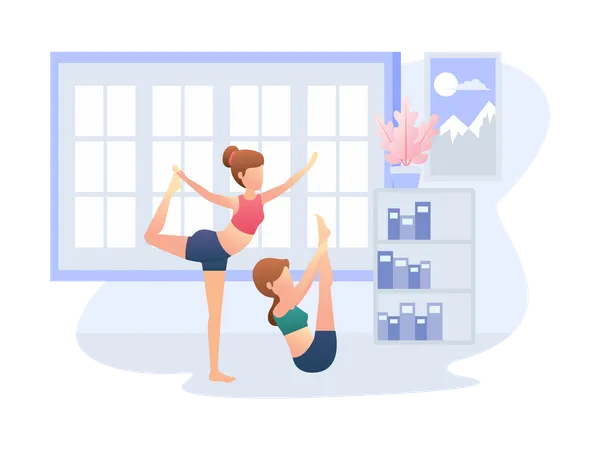 Two girls doing exercise  Illustration