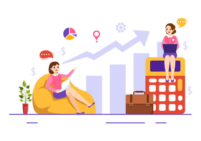 Two girls doing Gross Domestic Product growth calculation  Illustration