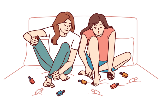 Two girls doing nail paint  Illustration