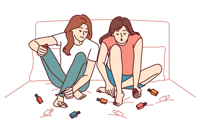 Two girls doing nail paint  Illustration