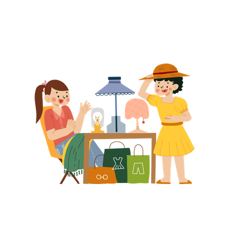 Two girls doing shopping  イラスト