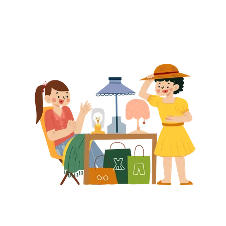 Two girls doing shopping  イラスト