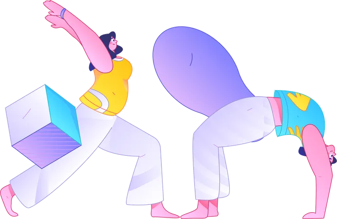 Two girls doing yoga exercise  Illustration