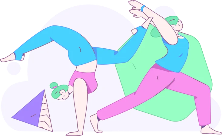 Two girls doing yoga exercise  Illustration