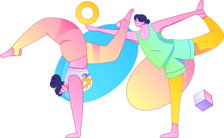 Two girls doing yoga exercise  Illustration