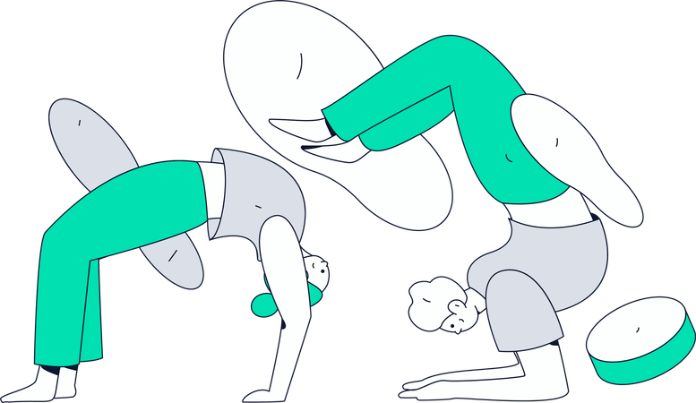 Two Girls Doing Yoga Exercise  Illustration