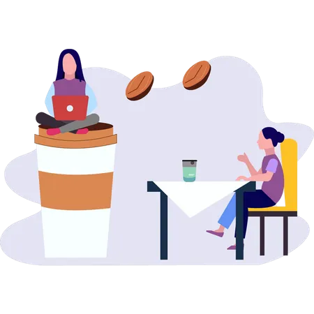 Two girls drinking coffee  Illustration