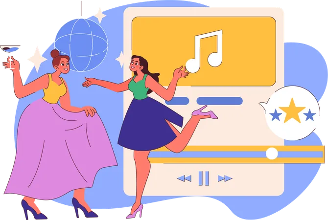 Two girls enjoying party while dancing on music  Illustration