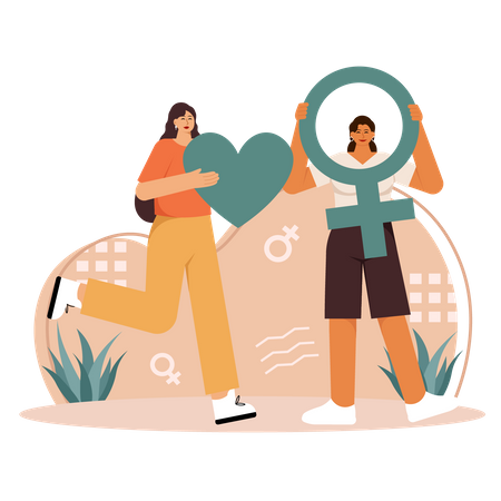Two Girls Feminists With Equality  Illustration