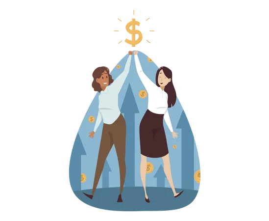 Two girls getting money profit  Illustration